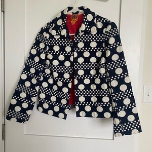 Tory Burch Navy and White Polka Dot Blazer